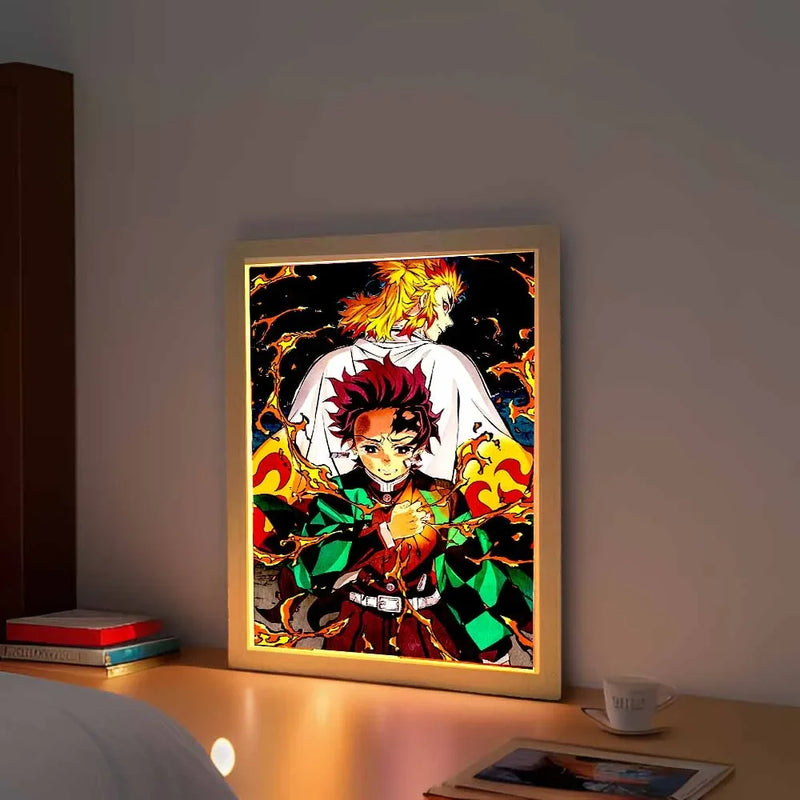 Load image into Gallery viewer, Anime Figure Light Painting Photo Frame Demons Slayer Kimetsu No Yaiba Tanjirou Action Led Lamps Bedroom Decor Chirstmas Gifts
