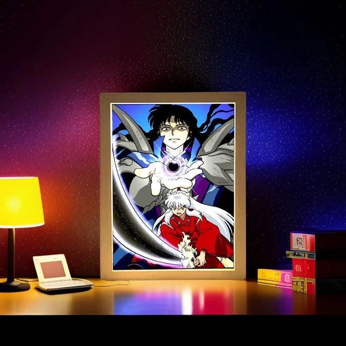 Light Painting Photo Frame Night Light Anime Figure Inuyasha Home room Decor Office Decoration Bedroom Friends Gifts Moon Lamp