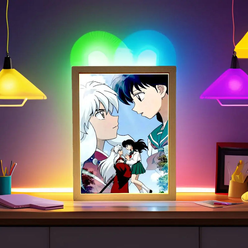 Load image into Gallery viewer, Light Painting Photo Frame Night Light Anime Figure Inuyasha Home room Decor Office Decoration Bedroom Friends Gifts Moon Lamp
