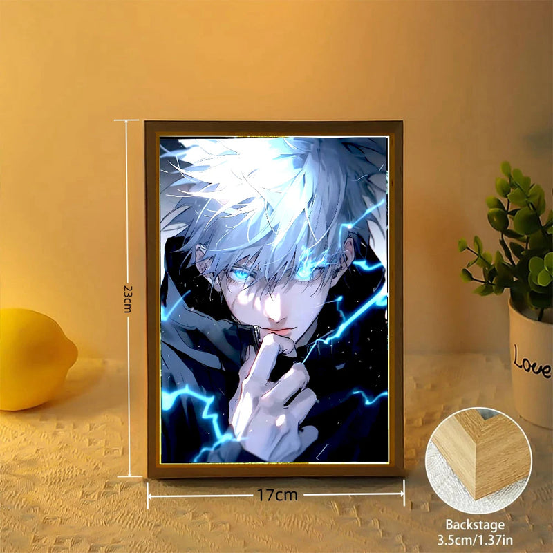 Load image into Gallery viewer, Jujutsu Kaisen Light Painting Anime Satoru Gojo Night Light Photo Frame Cartoon Figure Bedroom Home Decor Friends Gift Moon Lamp
