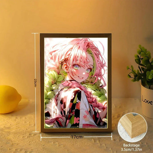 Anime Light Painting Kyojuro Rengoku Kimetsu Demons Slayer Led Photo Frame for Living Room Wall Art Hoom Deco No Yaiba Kids Gift