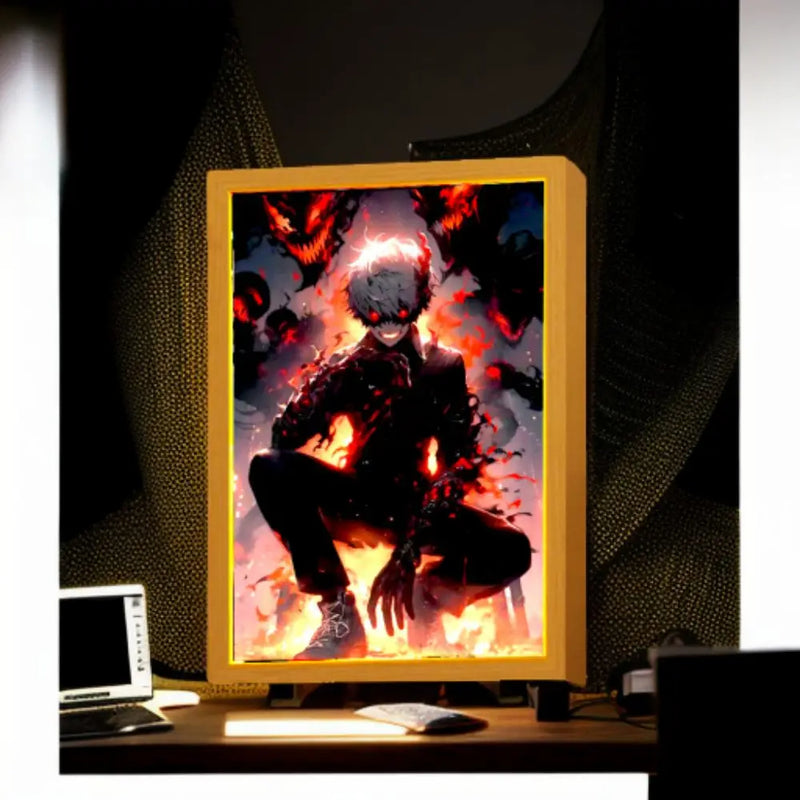 Load image into Gallery viewer, Anime Figure Light Painting Photo Frame Tokyo Ghoul Action Led Lamps Bedroom Room Decor Friends Birthdays Easter Gifts Moon Lamp
