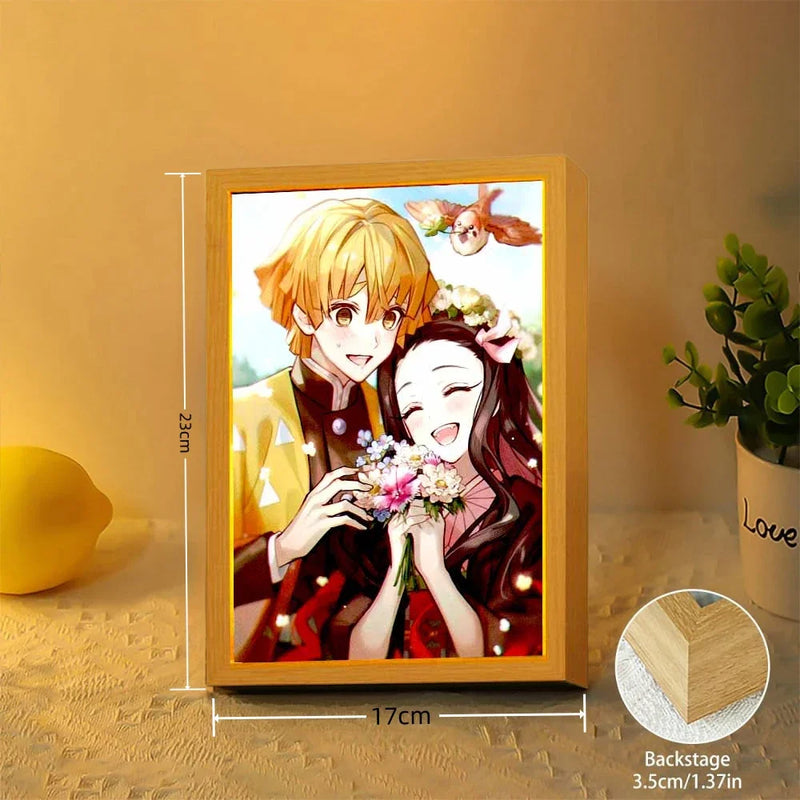 Load image into Gallery viewer, Anime Figure Light Painting Photo Frame Demons Slayer Kimetsu No Yaiba Tanjirou Action Led Lamps Bedroom Decor Chirstmas Gifts
