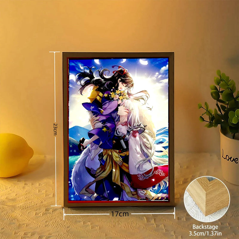 Load image into Gallery viewer, Light Painting Photo Frame Night Light Anime Figure Inuyasha Home room Decor Office Decoration Bedroom Friends Gifts Moon Lamp
