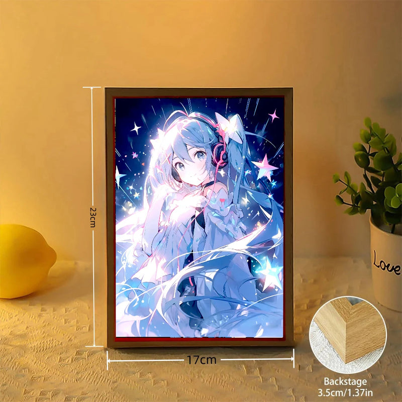 Load image into Gallery viewer, Light Painting Anime Figure Hatsune Miku gengar Picture Frame Wall Art Led Night Light Bedroom Office Decoration Gifts Moon Lamp
