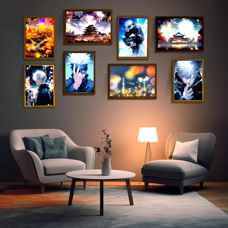 Load image into Gallery viewer, Jujutsu Kaisen Light Painting Anime Satoru Gojo Night Light Photo Frame Cartoon Figure Bedroom Home Decor Friends Gift Moon Lamp
