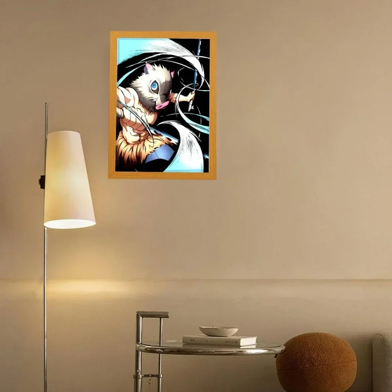 Load image into Gallery viewer, Anime Light Painting Kyojuro Rengoku Kimetsu Demons Slayer Led Photo Frame for Living Room Wall Art Hoom Deco No Yaiba Kids Gift
