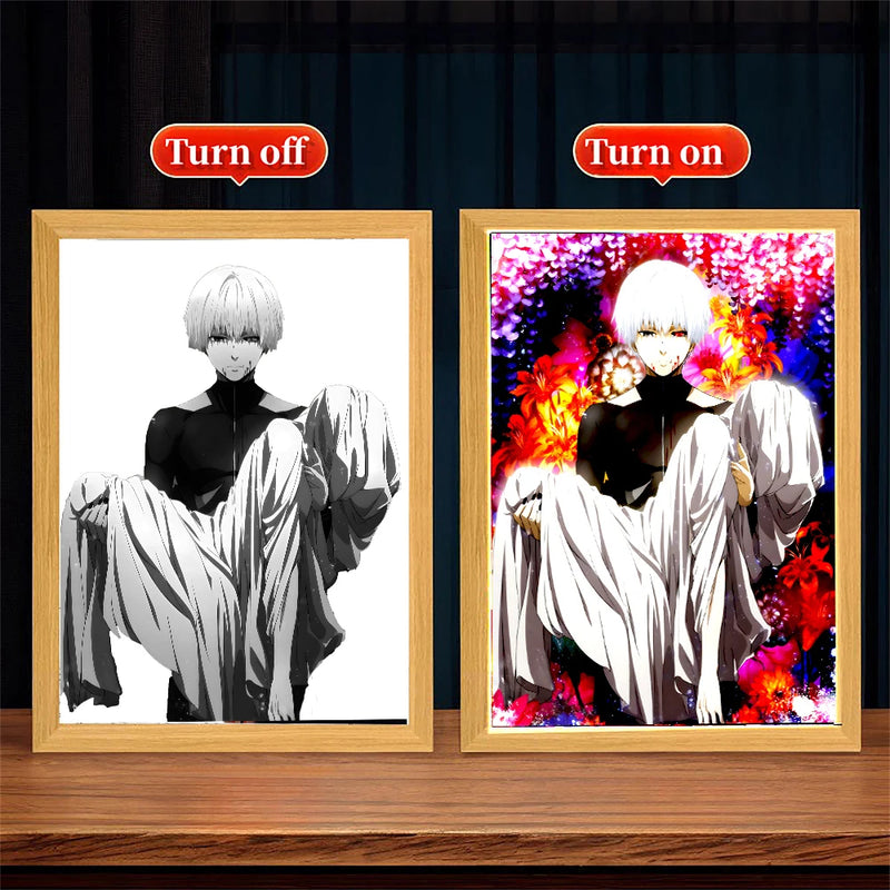 Load image into Gallery viewer, Anime Figure Light Painting Photo Frame Tokyo Ghoul Action Led Lamps Bedroom Room Decor Friends Birthdays Easter Gifts Moon Lamp
