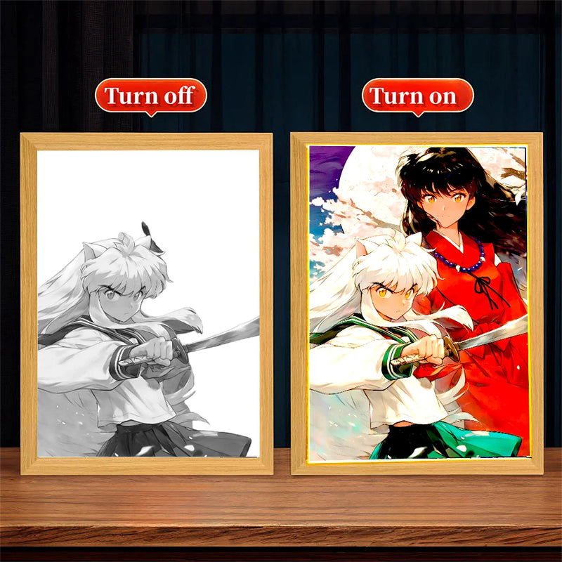 Load image into Gallery viewer, Light Painting Photo Frame Night Light Anime Figure Inuyasha Home room Decor Office Decoration Bedroom Friends Gifts Moon Lamp
